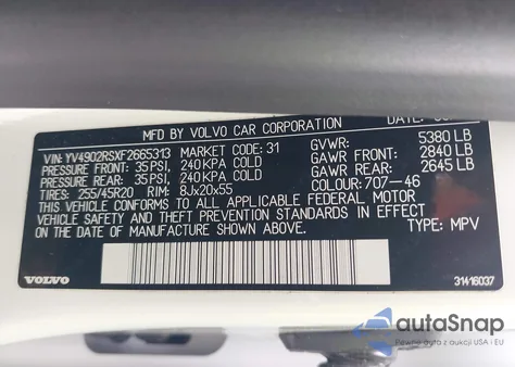 2015 Volvo Xc60 T6 R-Design Platinum из США, поврежденный, VIN YV4902RSXF2665313